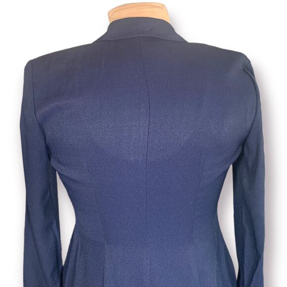 Vintage 90s Petite Navy Blue Blazer Jacket Hourglass Gold Button Asymmetrical 4 - Picture 6 of 10